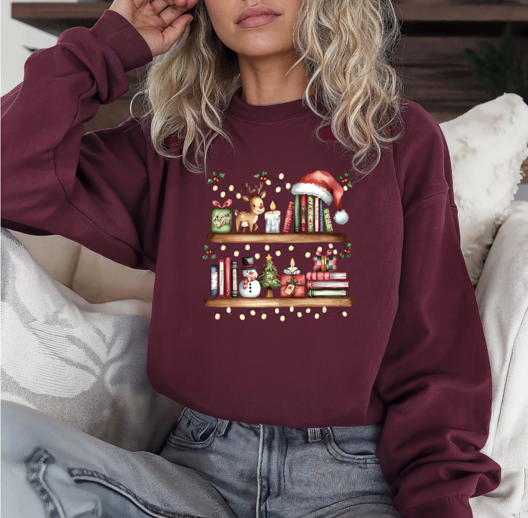 Holiday Bookshelf Crewneck (Maroon)