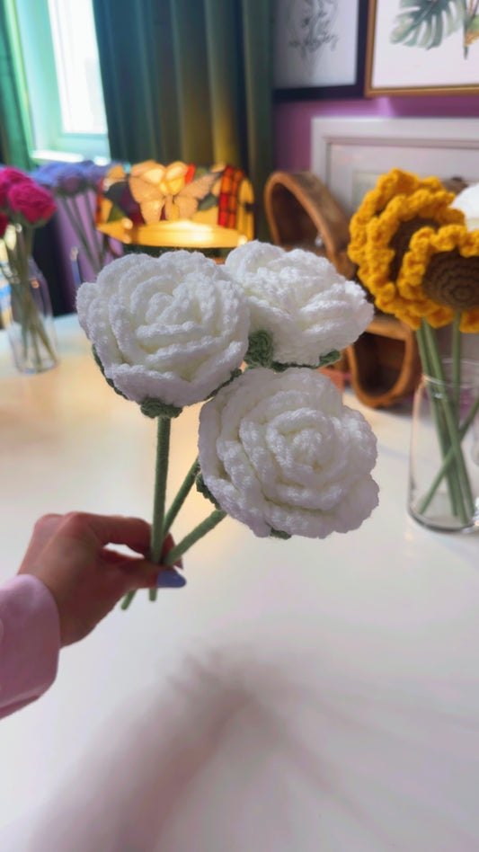 Crochet White Rose Flower (1)