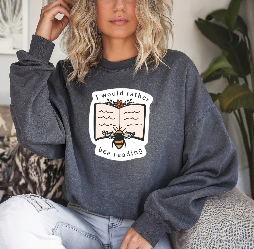 I Rather Bee Reading Crewneck (Heather Grey)