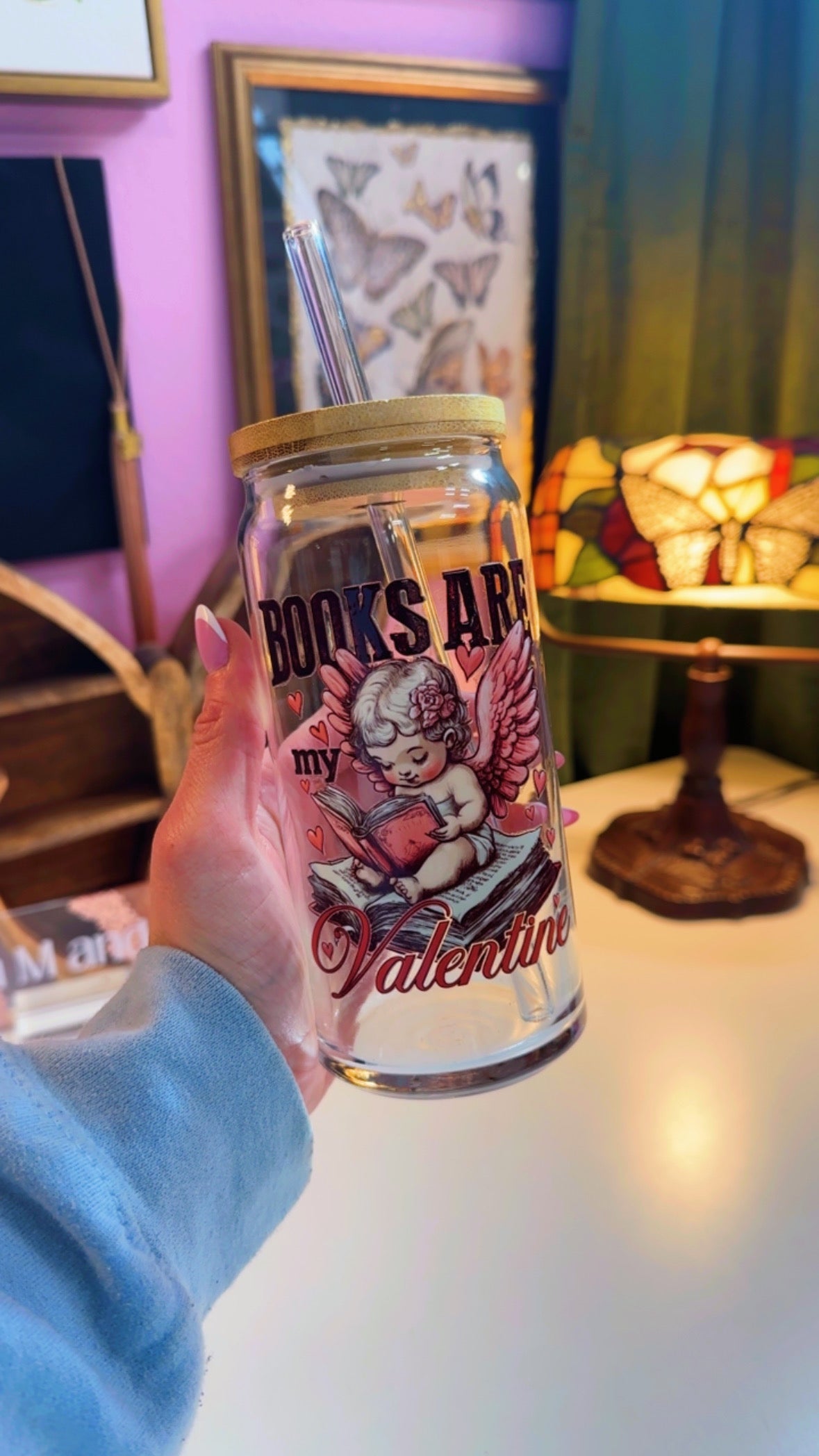 Books are My Valentine 20 oz Glass Can