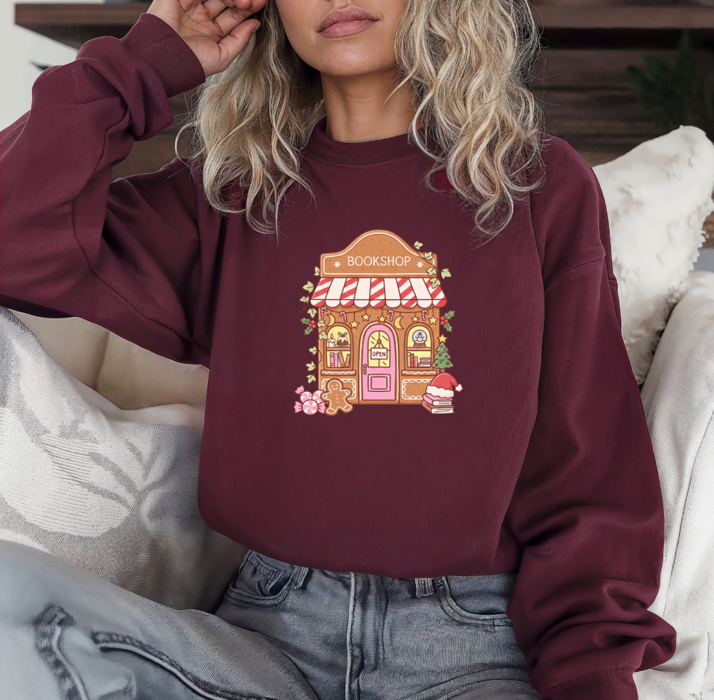 Gingerbread Bookshop Crewneck (Maroon)