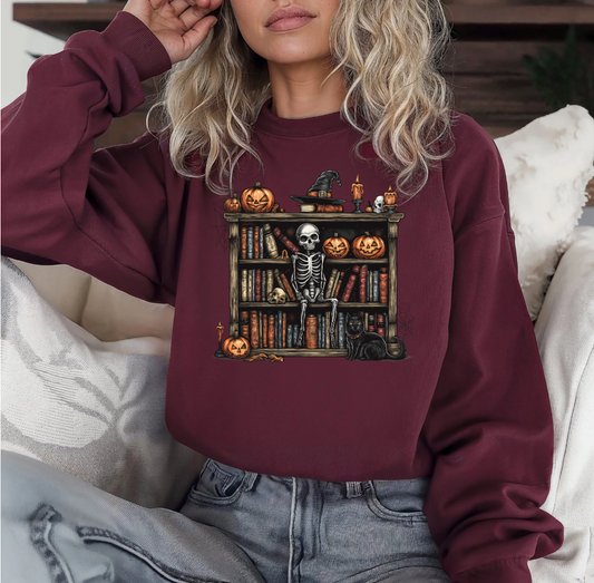 Spooky Bookshelf Crewneck (Maroon)