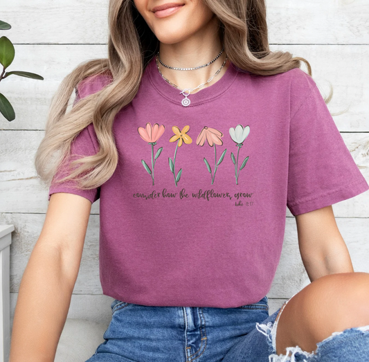 Consider How the Wildflowers Grow T-shirt (Berry)
