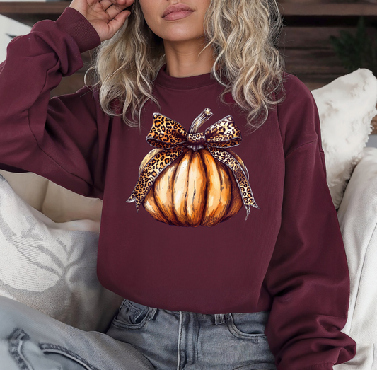 Leopard Pumpkin Crewneck (Maroon)