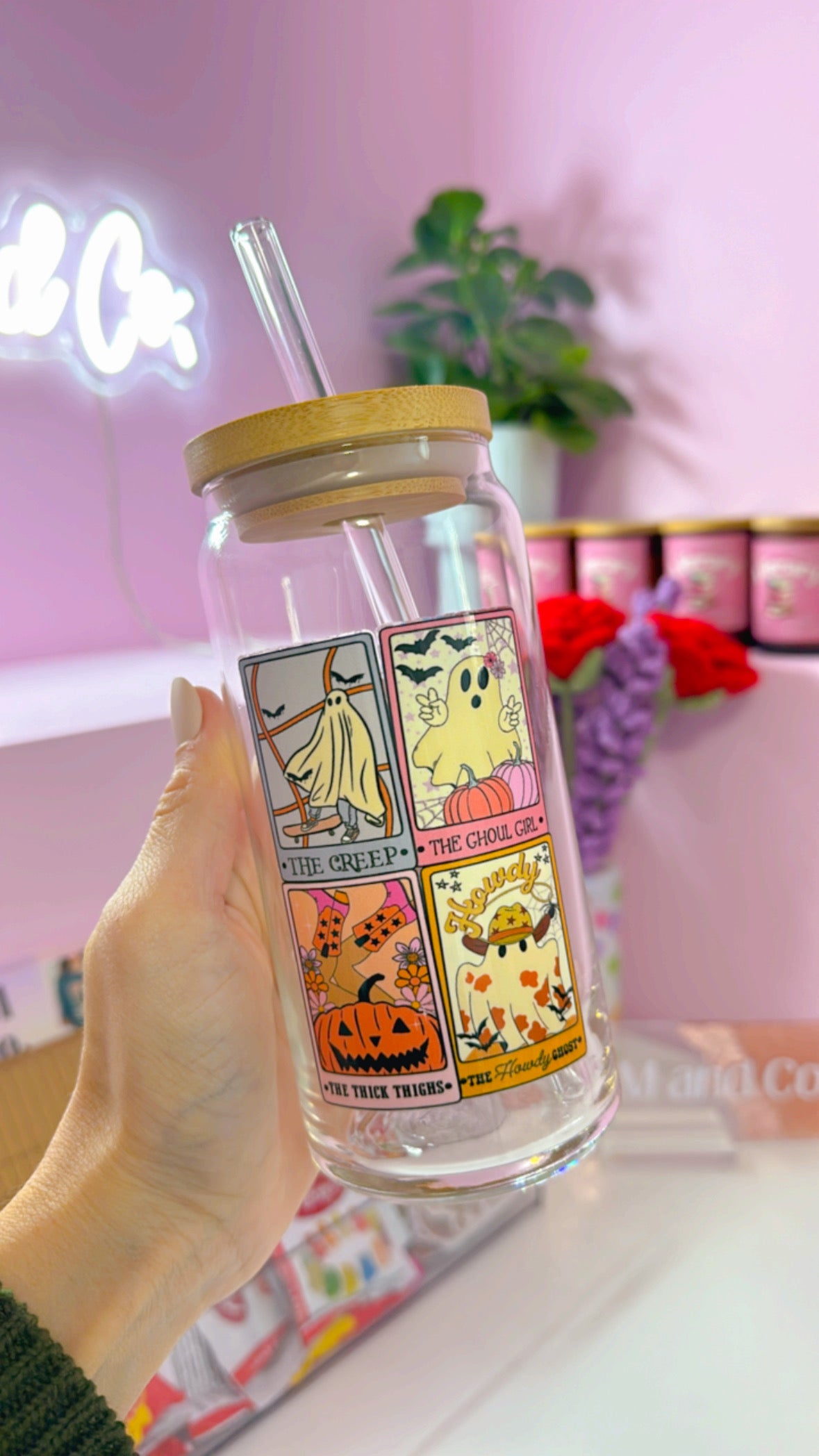 Spooky Tarots Cards 20 oz Glass Can