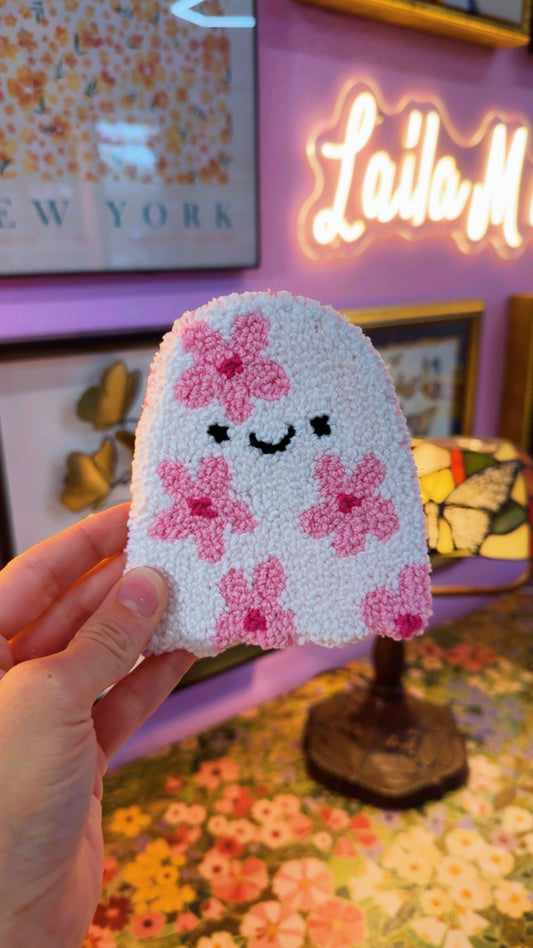 Pink Floral Ghost Mug Rug Coaster