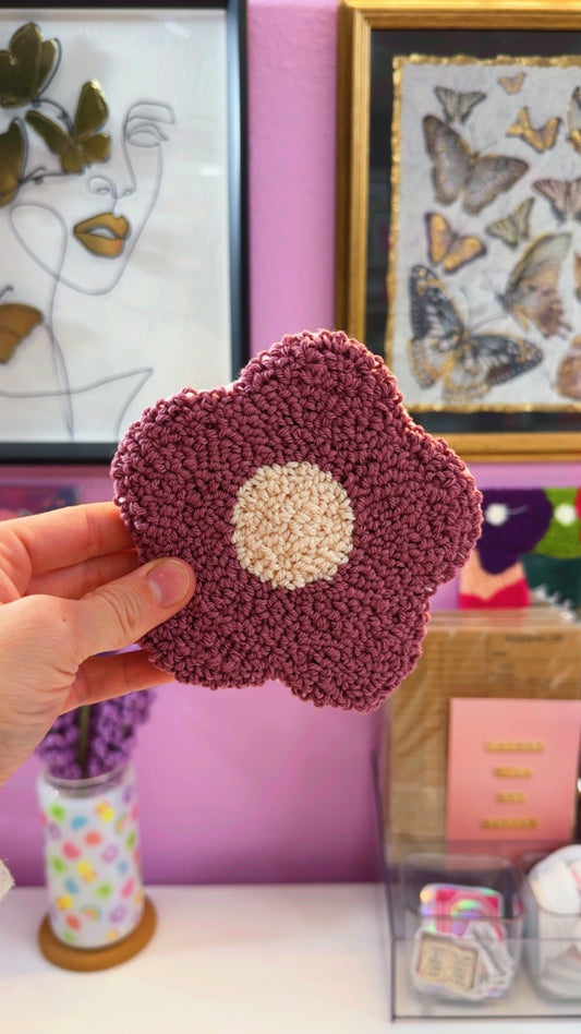 Dark Pink Flower Handmade Coaster
