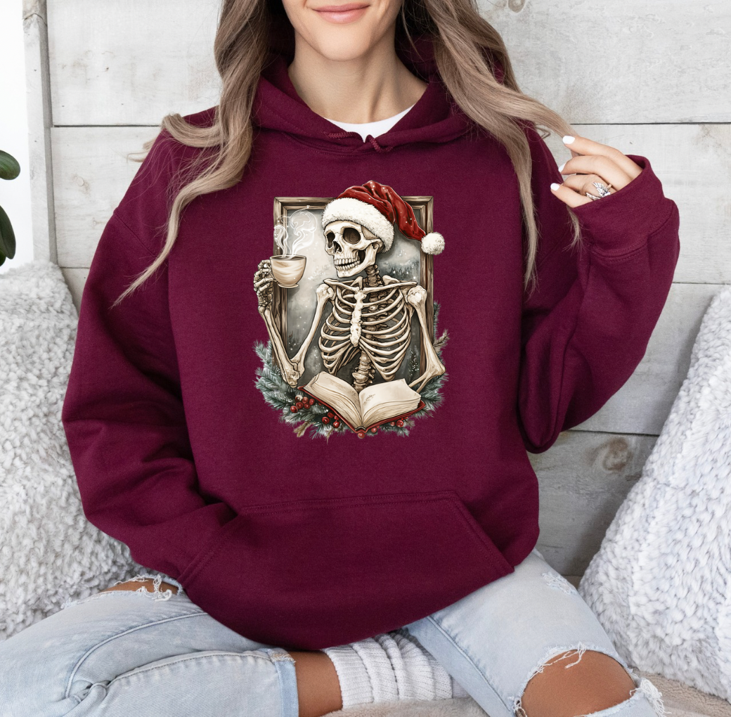 Festive Coffee Skellie Hoodie (Deep Red)