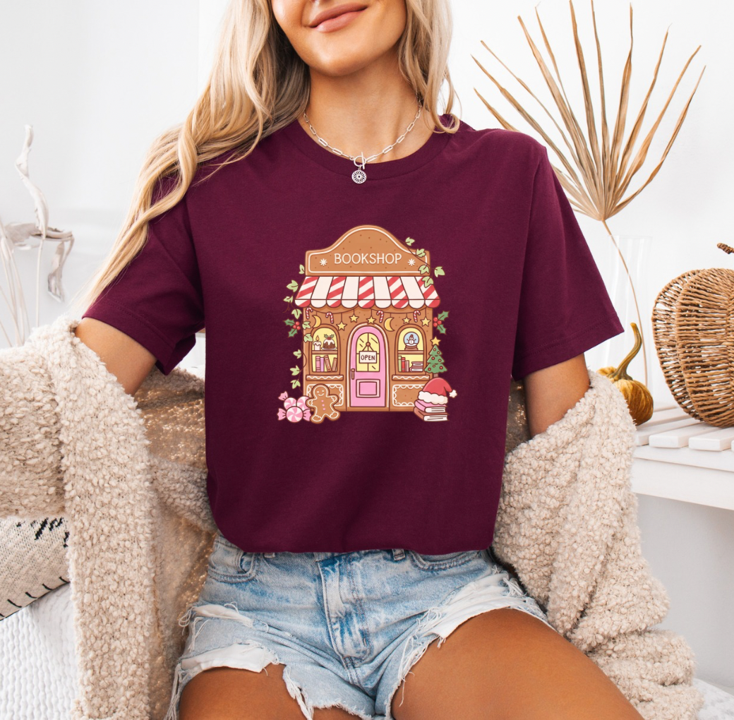 Gingerbread Bookshop T-shirt (Maroon)