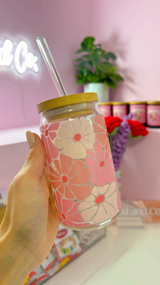 Groovy Floral Wrap 16 oz Glass Can