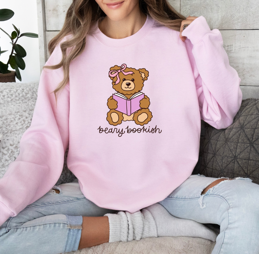 Beary Bookish Crewneck (Pink)
