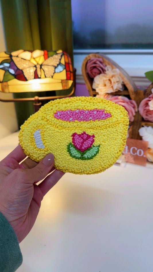 Yellow Tea Cup Mug Rug Coaster