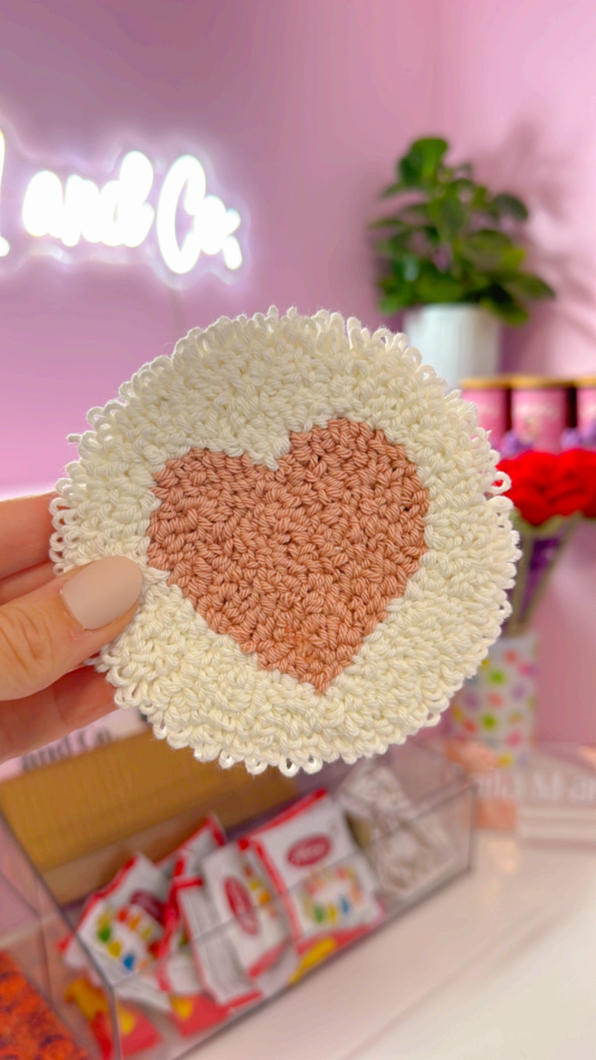 Pink Heart Handmade Coaster