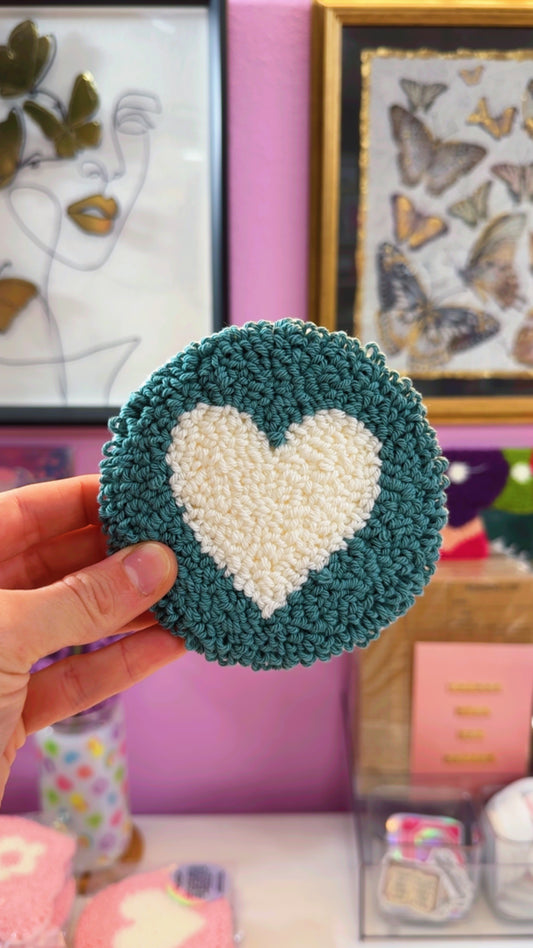 White and Turquoise Heart Handmade Coaster