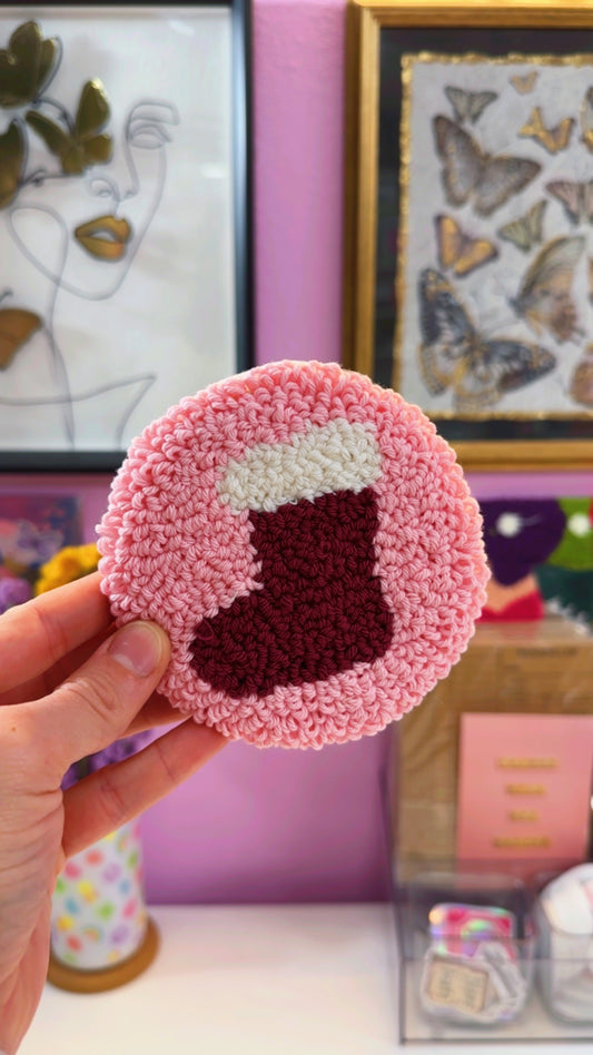 Holiday Stocking (Pink) Handmade Coaster