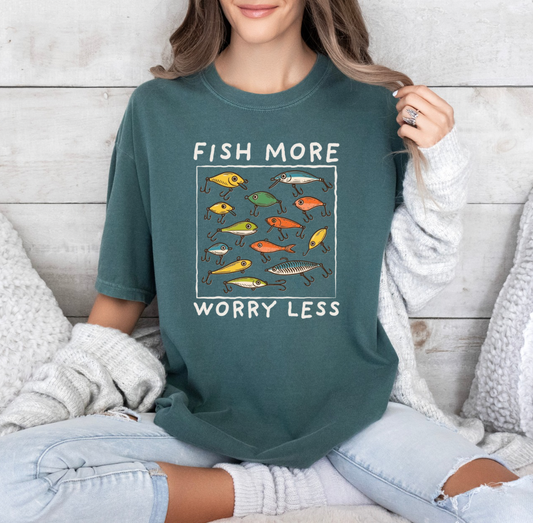 Fish More, Worry Less T-shirt (Blue Spruce)