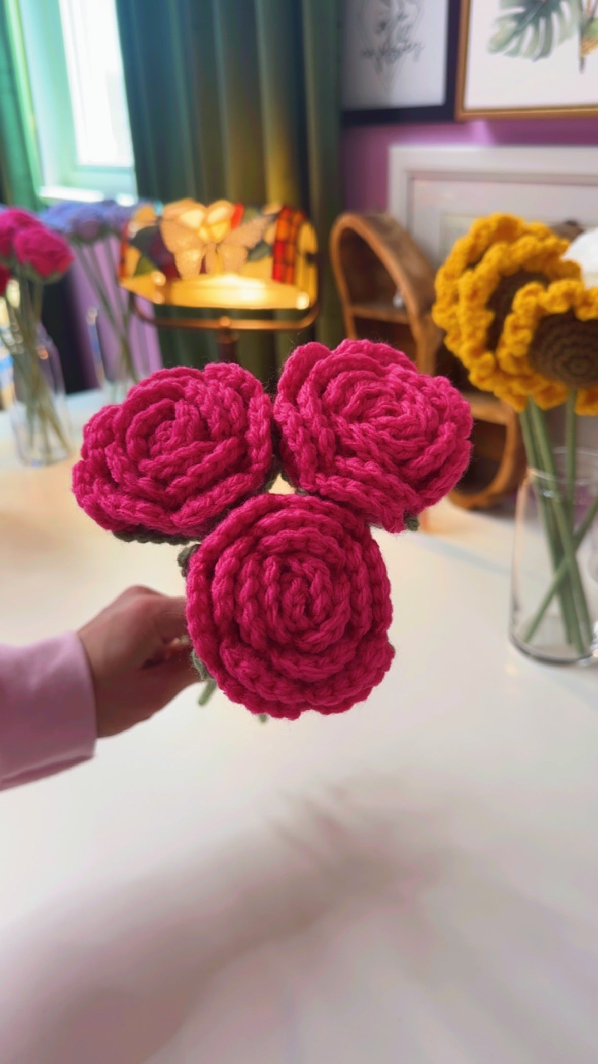 Crochet Pink Rose Flower (1)