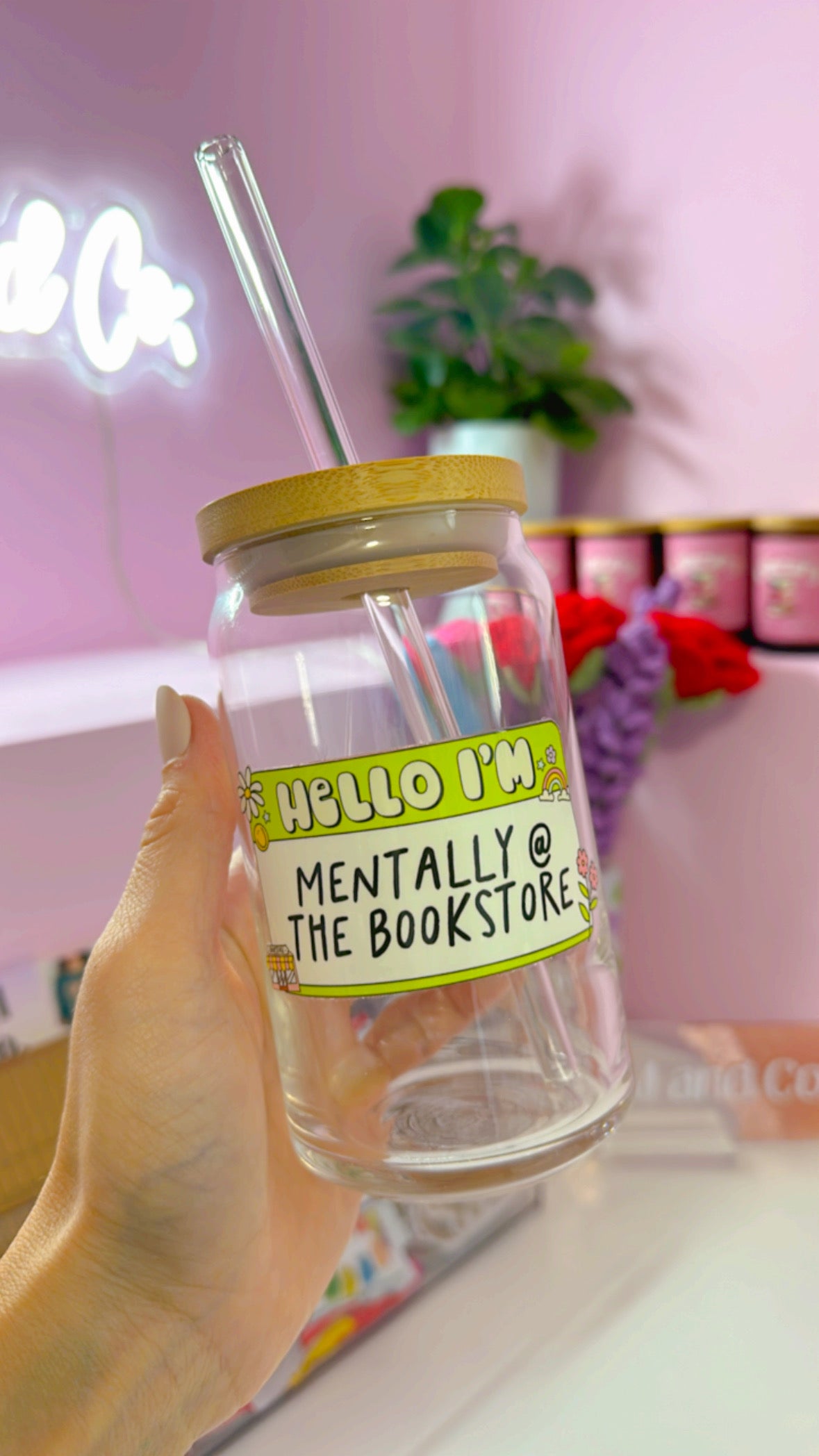 Mentslly at the Bookstore 16 oz Glass Can