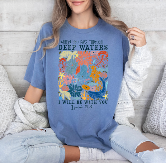 When you Pass Through Deep Waters T-shirt (Blue)