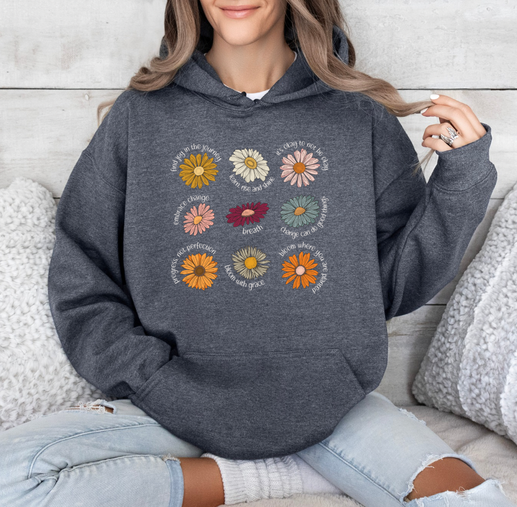 Positivity Flowers Hoodie (Heather Grey)