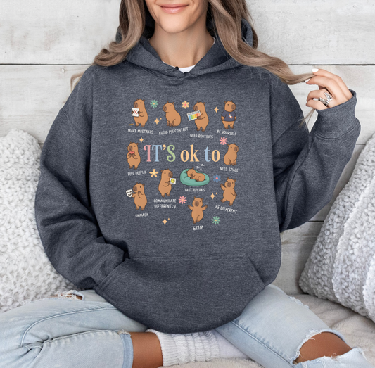 It’s okay to.. Capybara Ed. Hoodie in Heather Grey