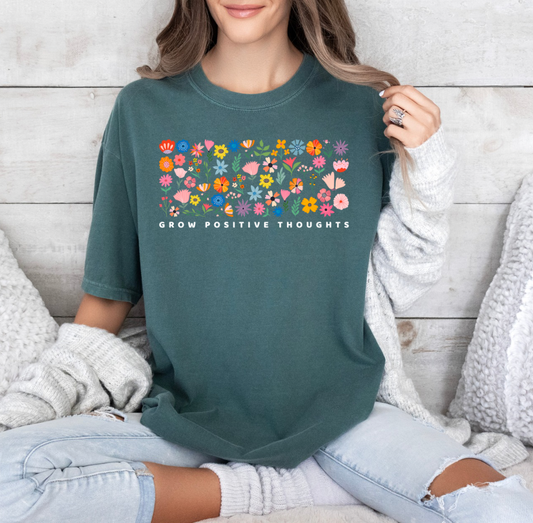 Grow Positive Thoughts T-shirt (Blue Spruce)