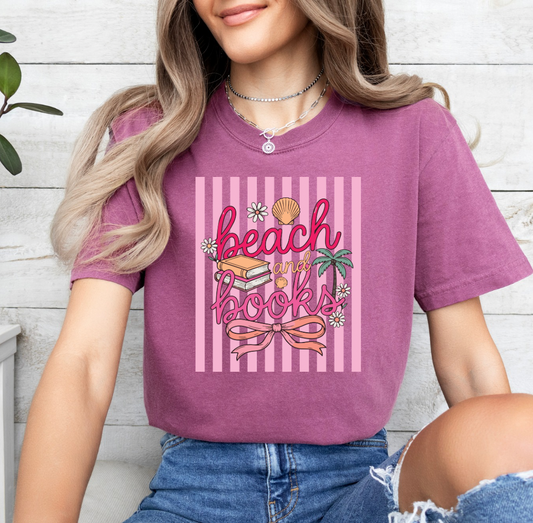 Beach and Books T-shirt (Berry)