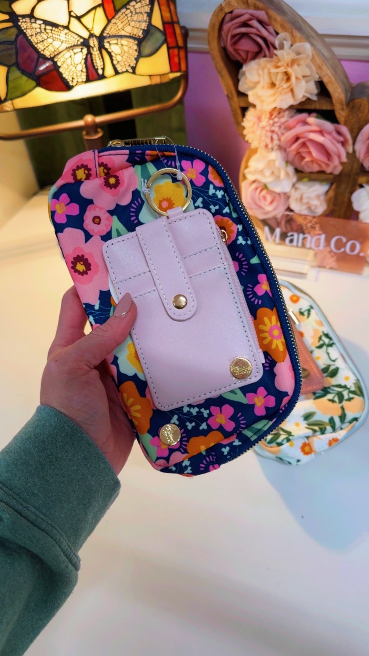 Navy Floral Belt Bag & Wallet Set