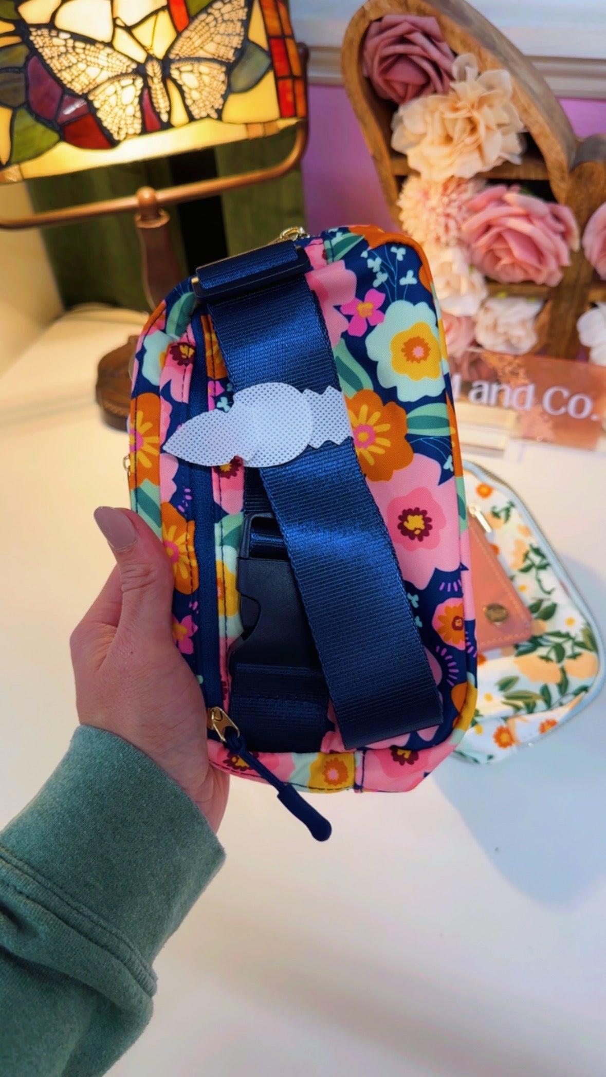 Navy Floral Belt Bag & Wallet Set