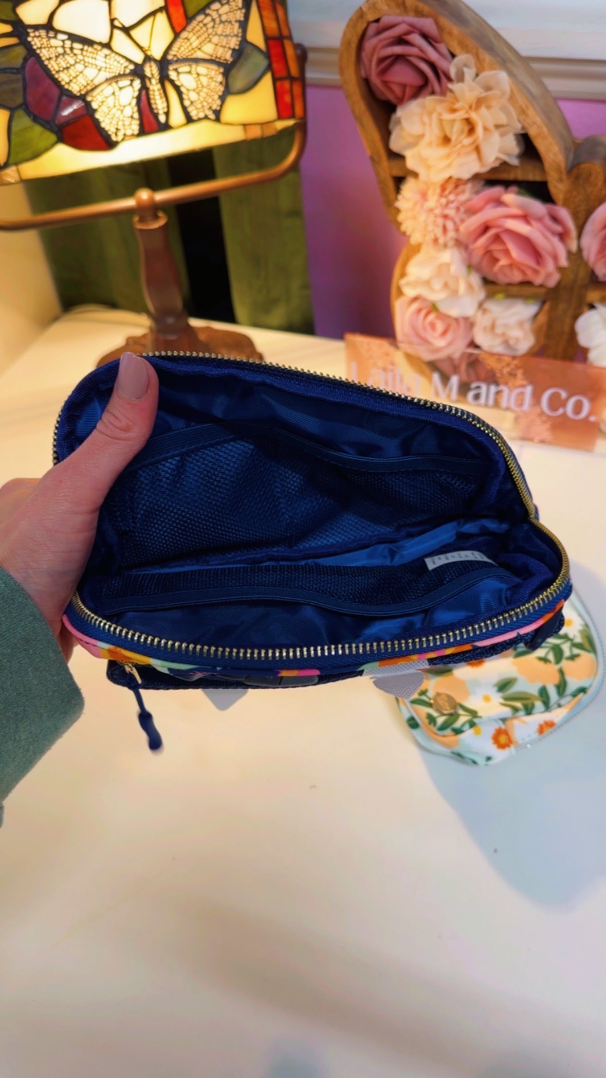 Navy Floral Belt Bag & Wallet Set