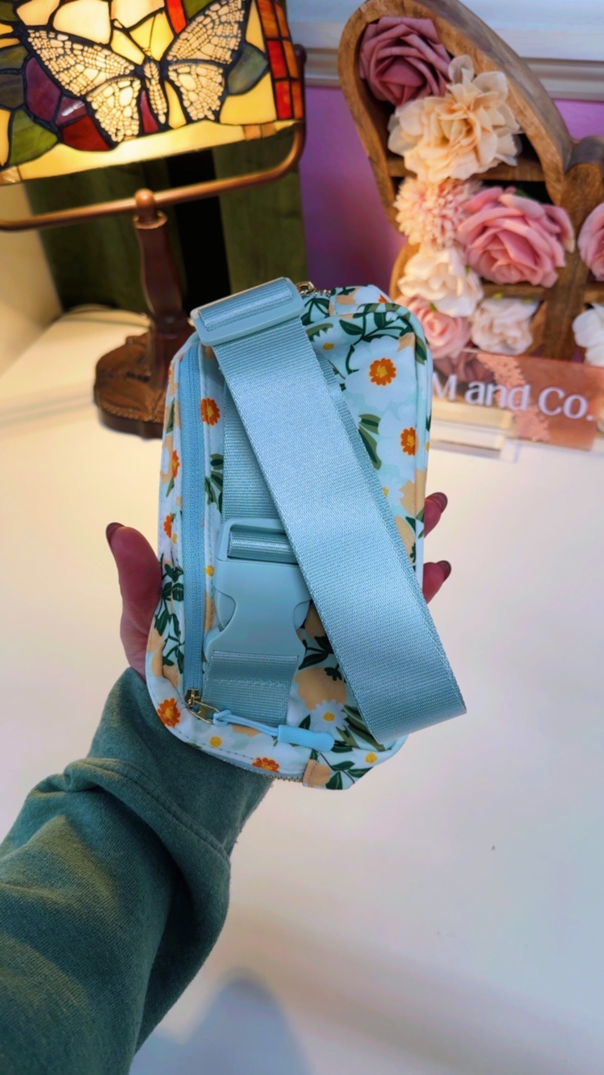 Light Blue Floral Belt Bag & Wallet Set