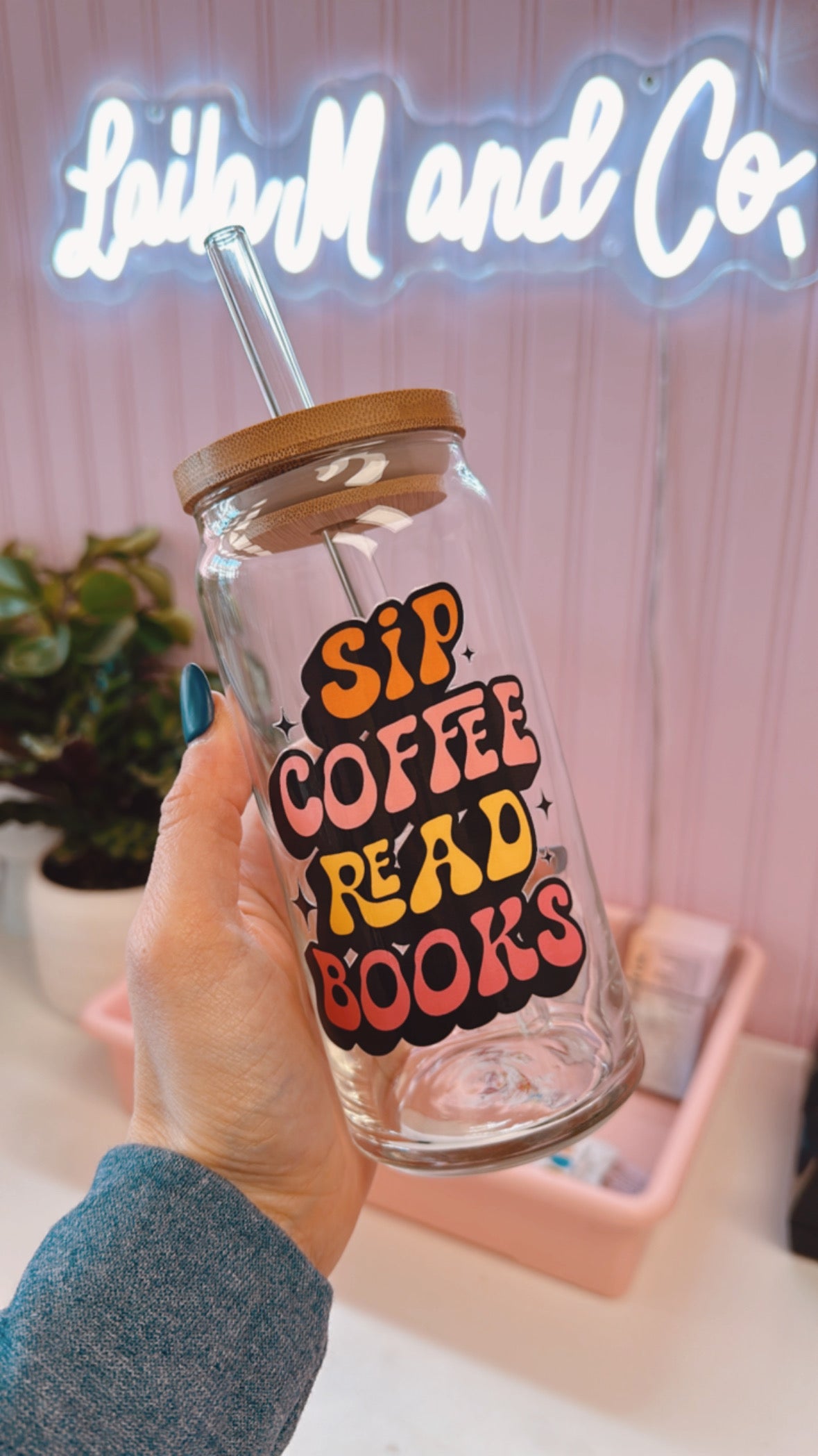 Sip Coffee Read Books 20 oz Glass Can