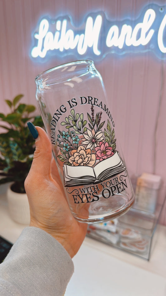 Reading is Dreaming 20 oz Glass Can