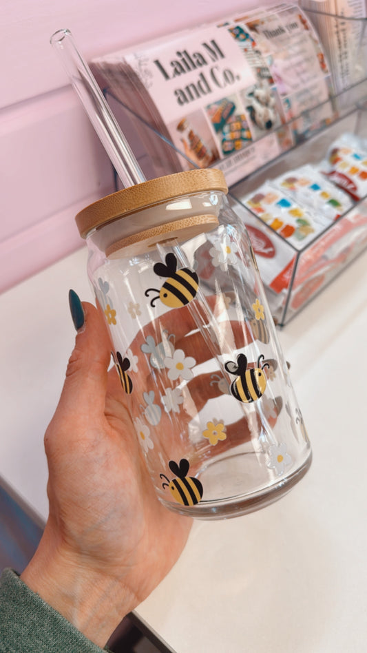 Bees 16 oz Glass Can