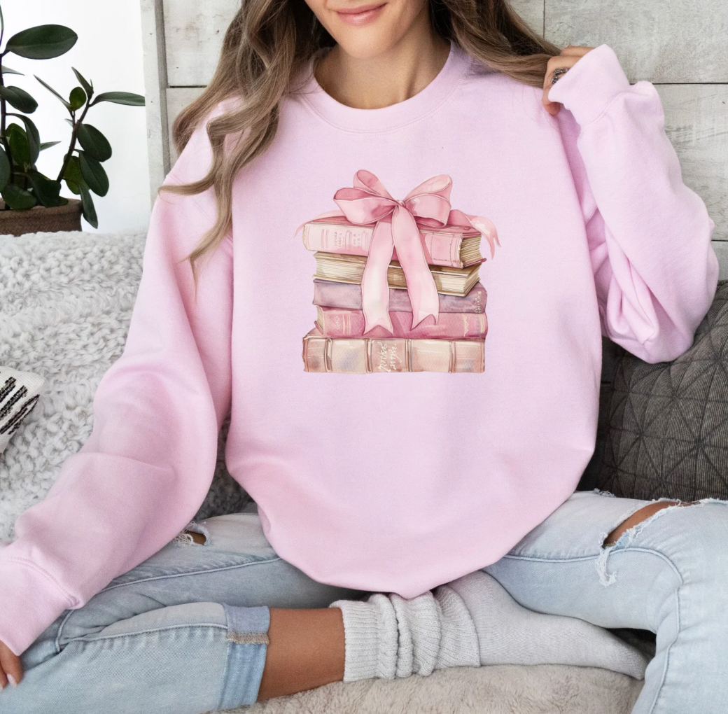 Bows and Books Crewneck (Pink)