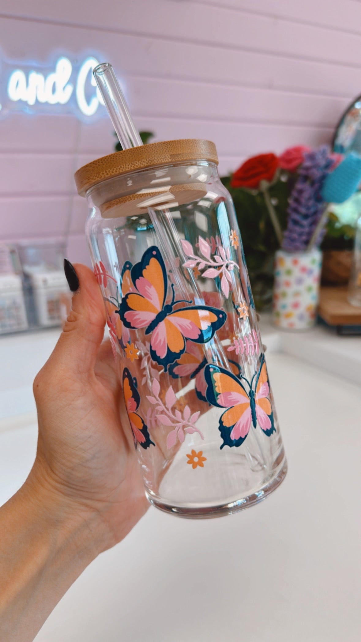 Summer Butterflies 20 oz Glass