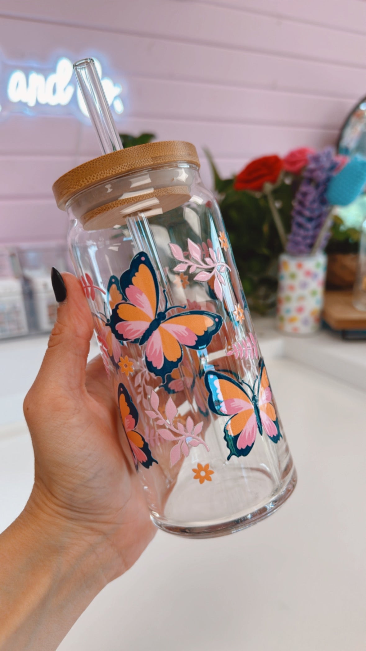 Summer Butterflies 20 oz Glass