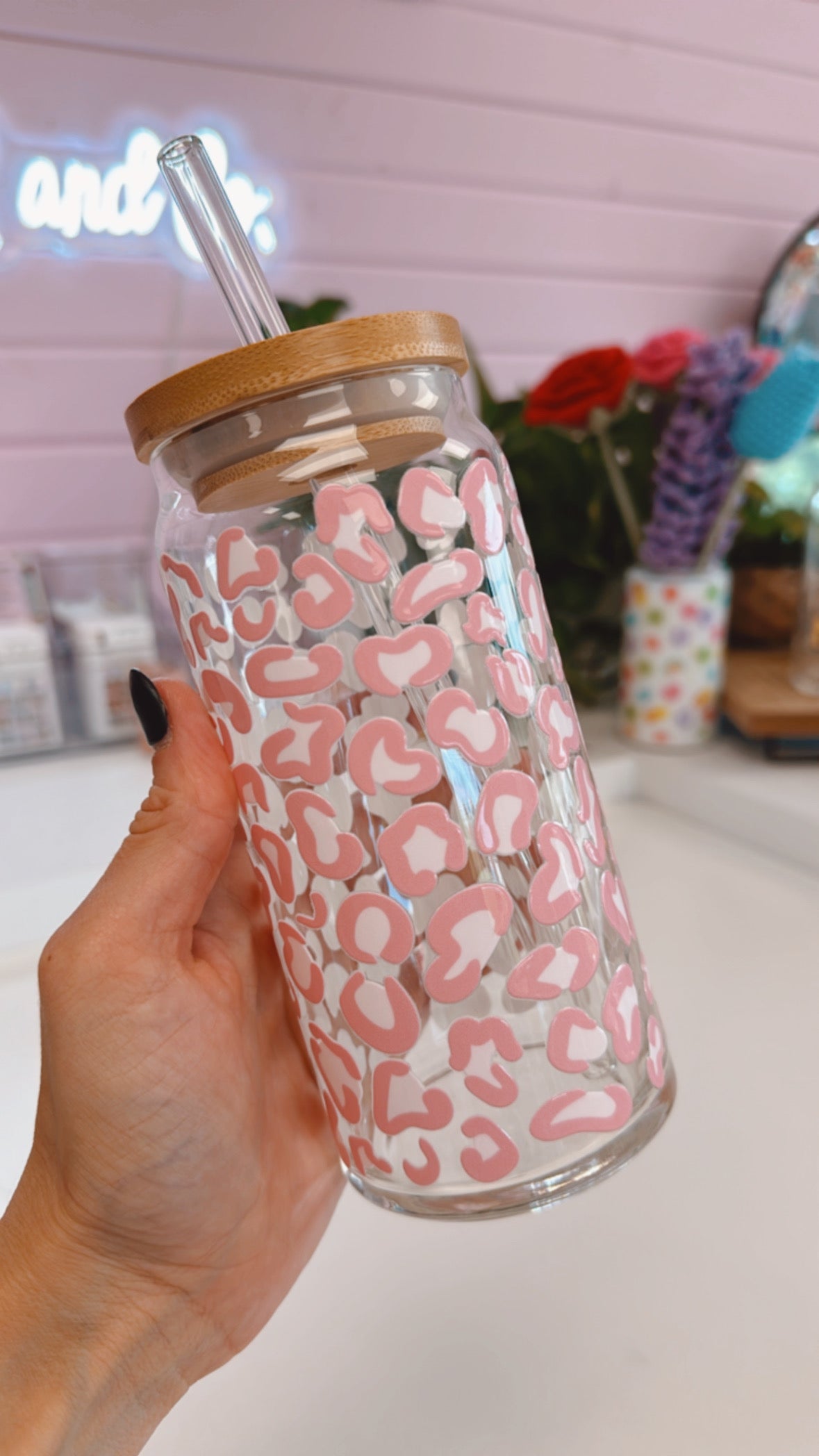 Pink Cheetah Print 20 oz Glass