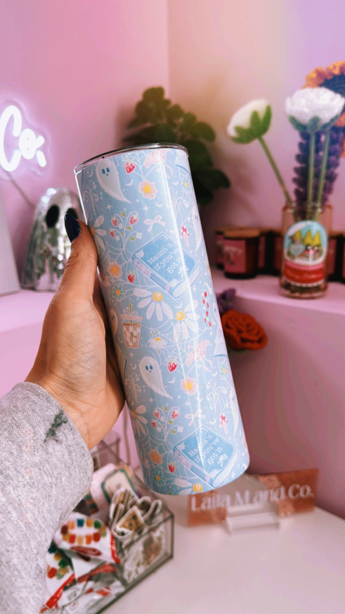 Cutie Ghosts in Sky Blue 20oz Insulated Tumbler