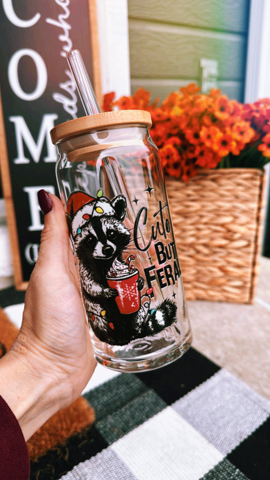 Cute but Feral 20 oz Glass Can