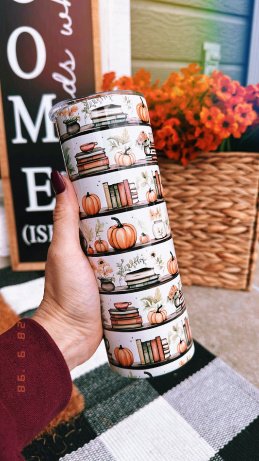 Fall Pumpkins Book Shelf 20oz Insulated Tumbler