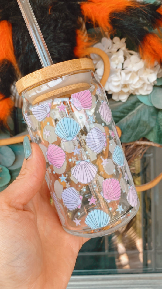 Seashells 16 oz Glass Can