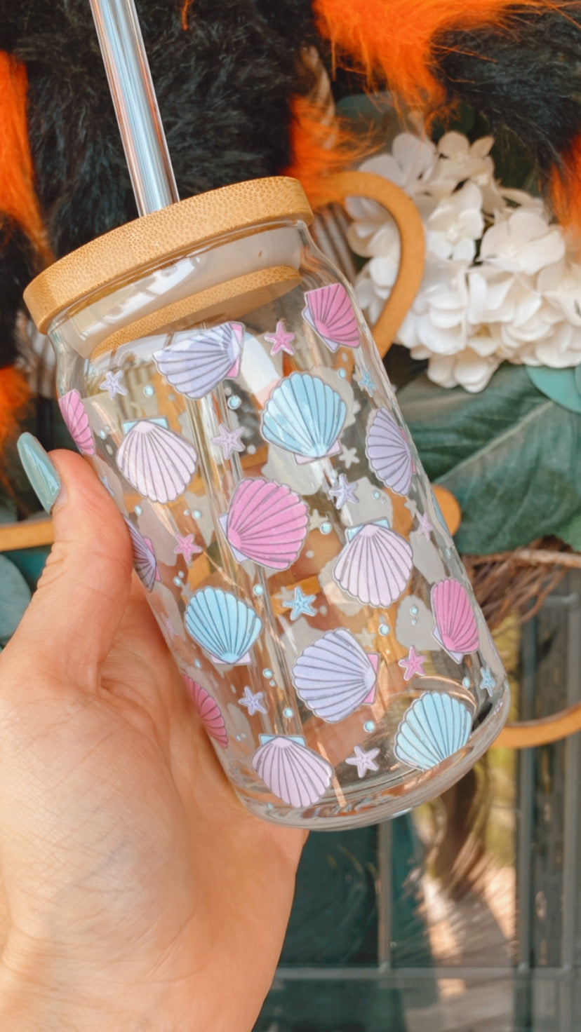 Seashells 16 oz Glass Can